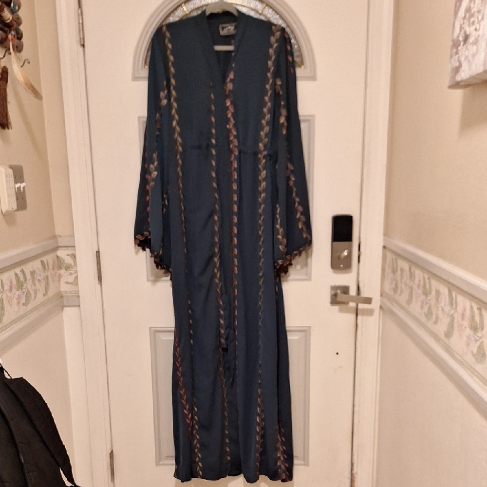 Kaftan Teal Maxi Dress with Embroidered Details